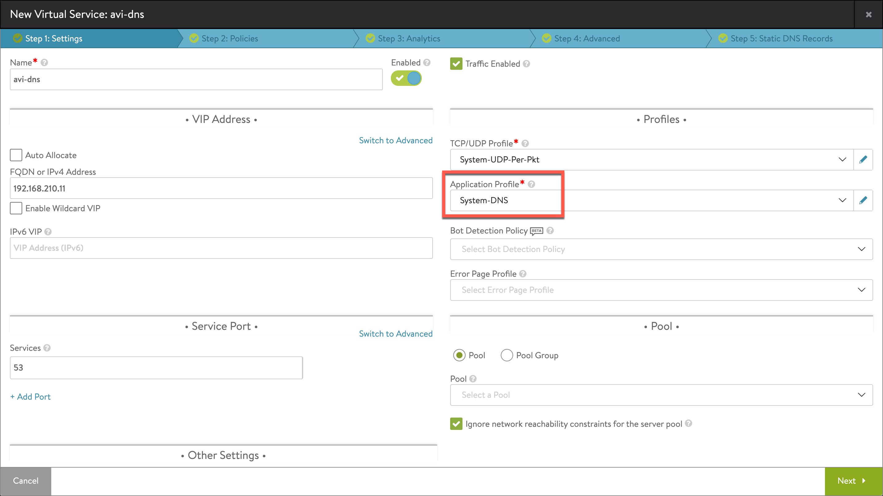 DNS virtual service