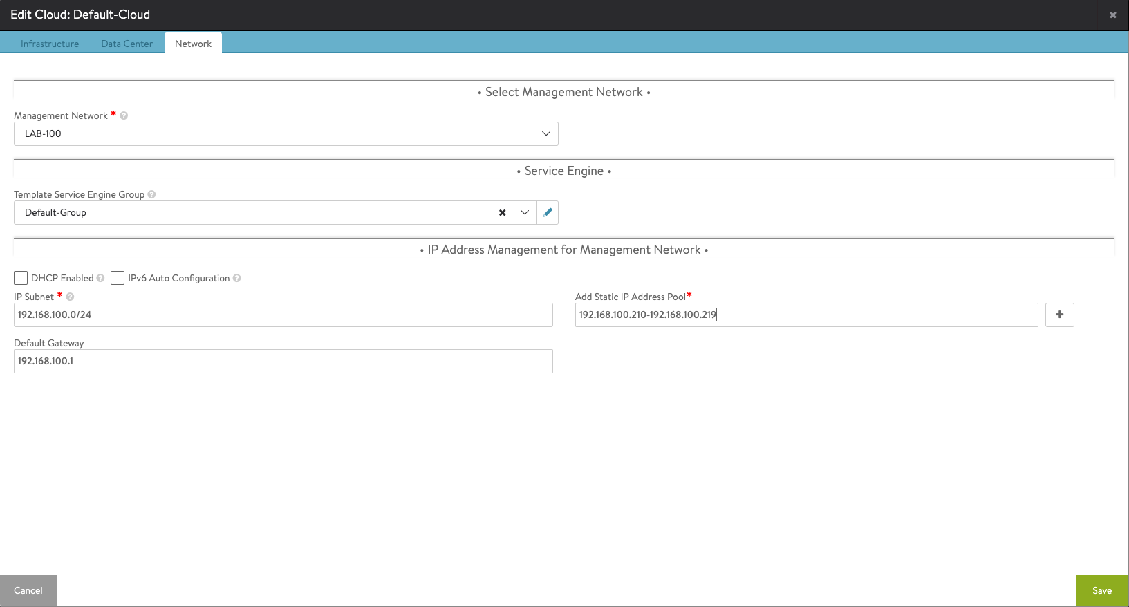 Cloud Infrastructure Network configured