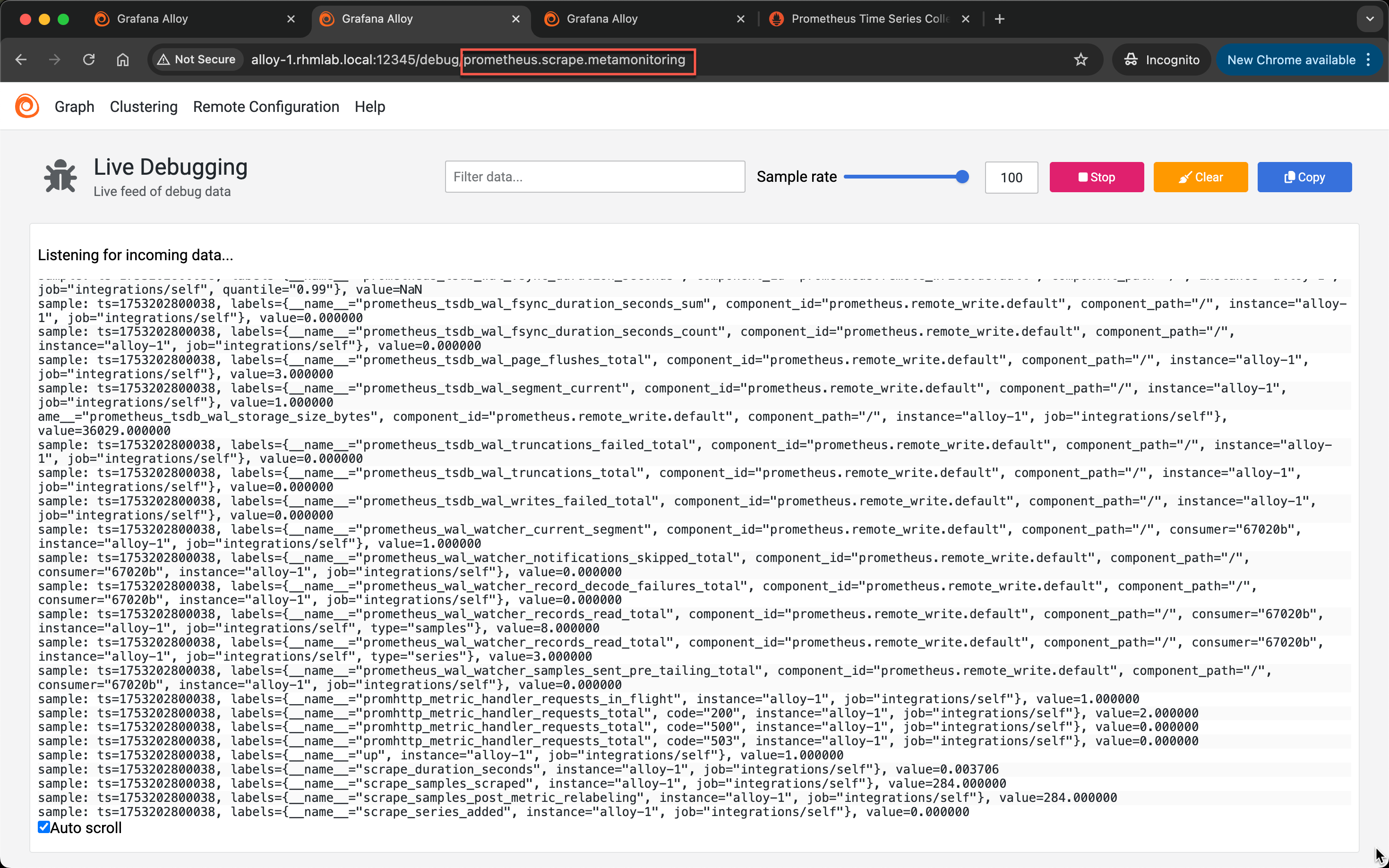 Live debugging of the scraper component
