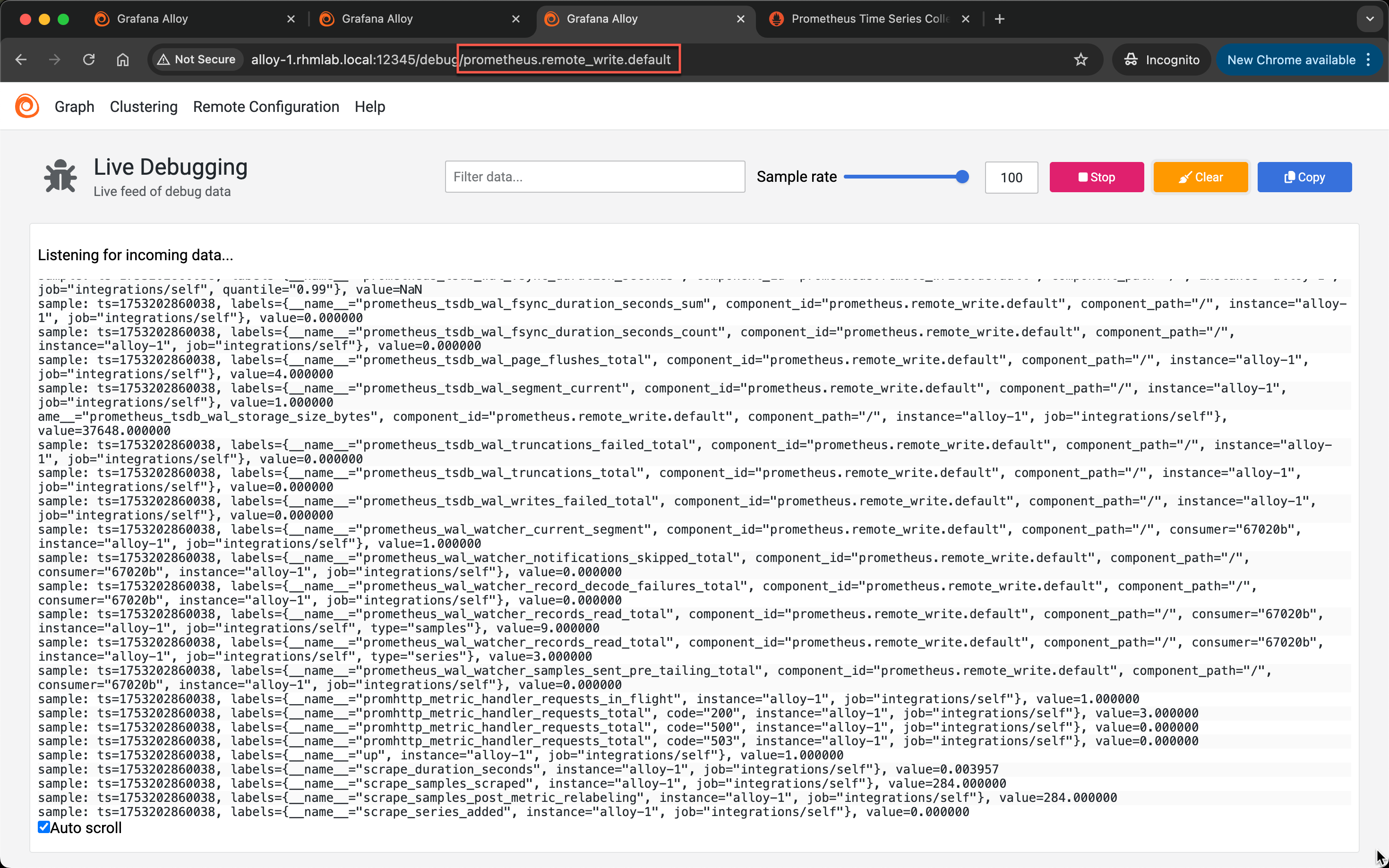 Live debugging of the write component