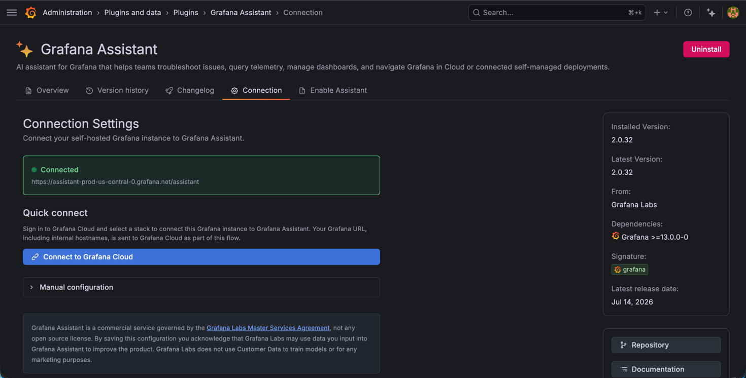 Plugin page connected