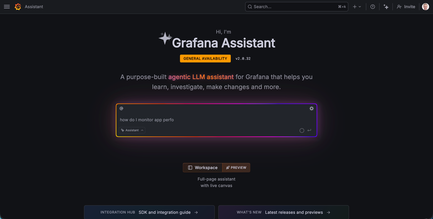 Grafana Assistant is enabled