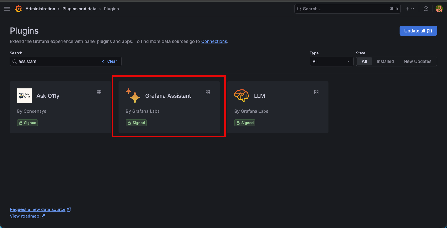 Find Grafana Assistant plugin OSS