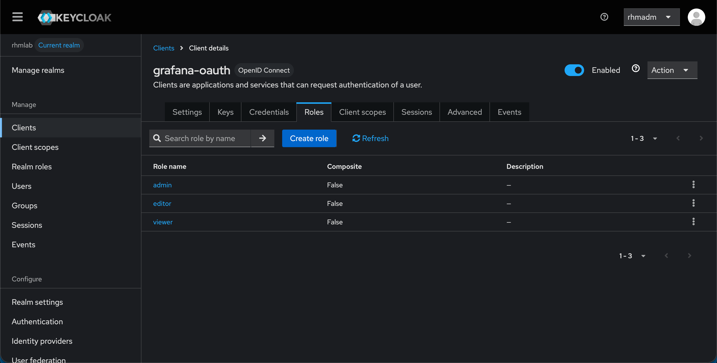 Client roles configured