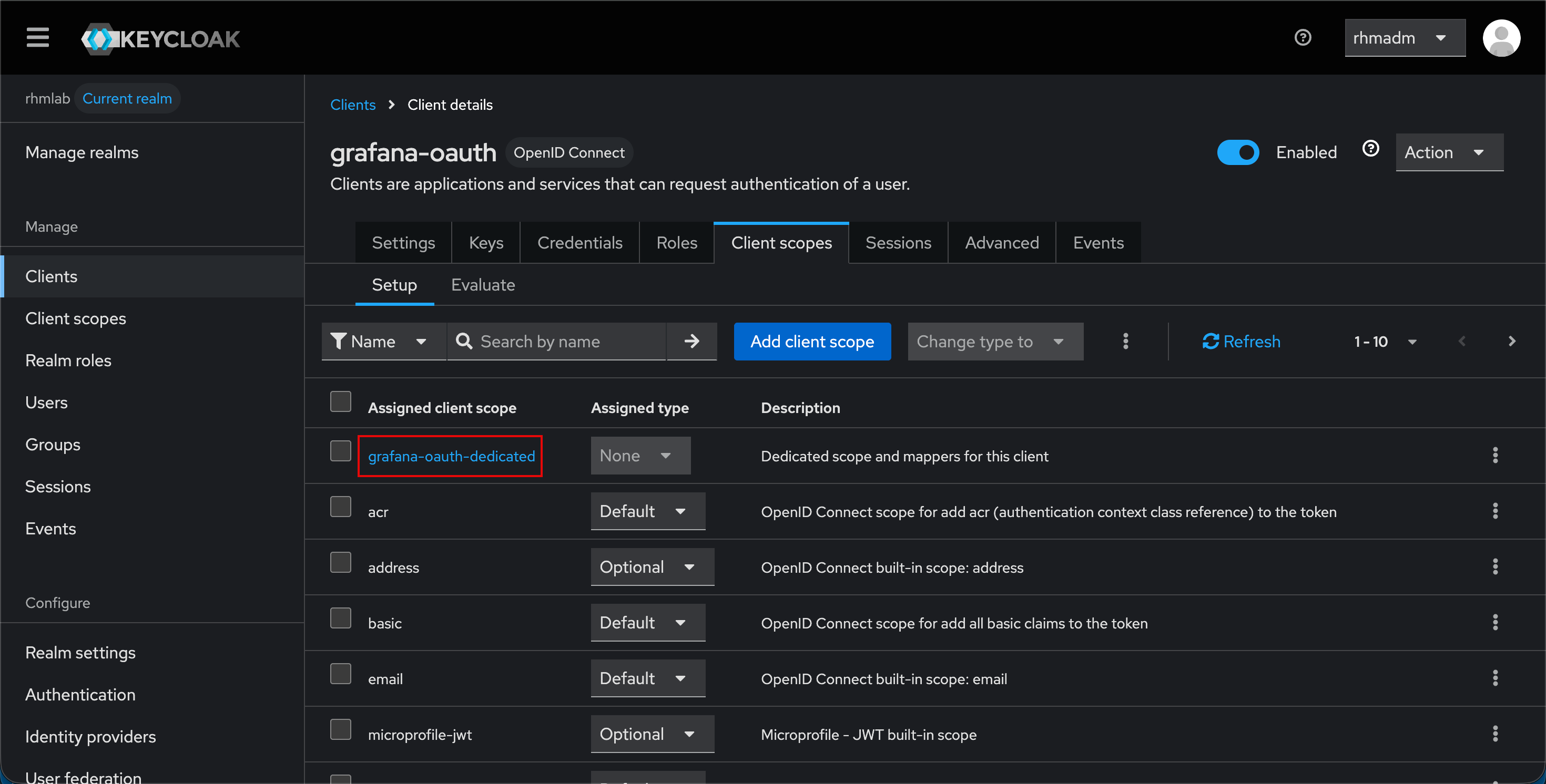 Scopes for the client