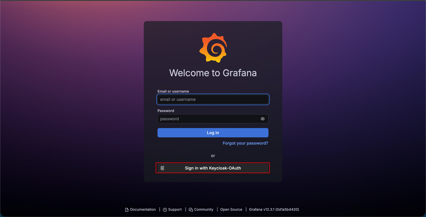 Grafana login screen