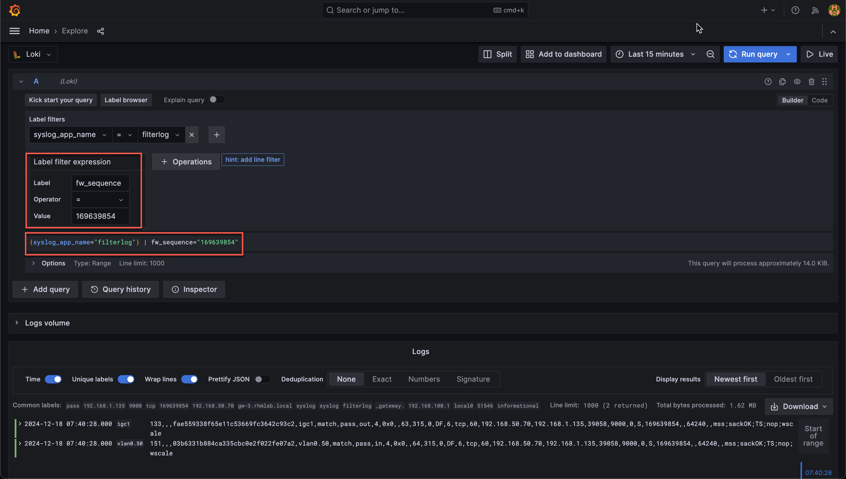 Label filter expression