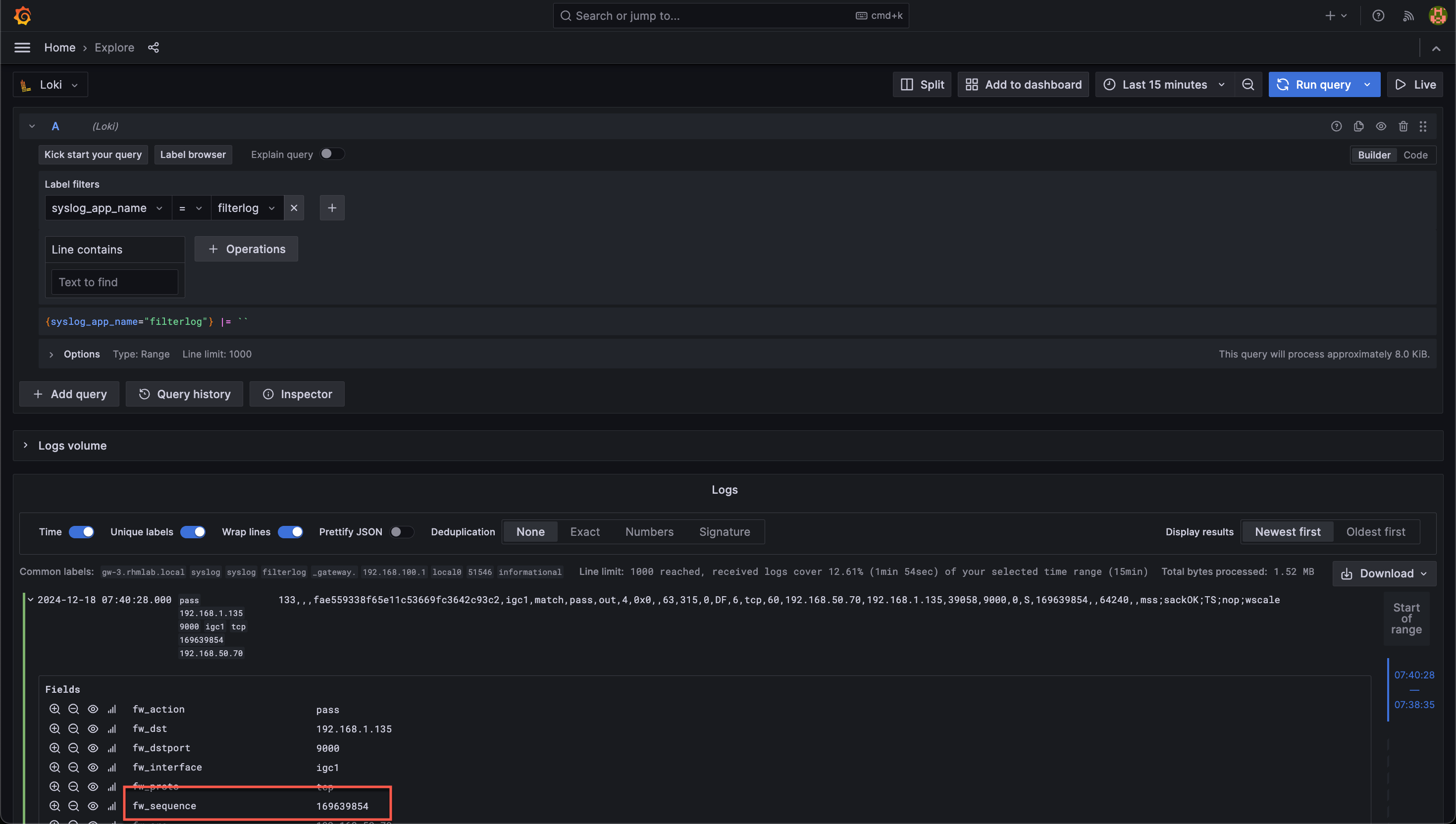 Label from Structured metadata added to logs