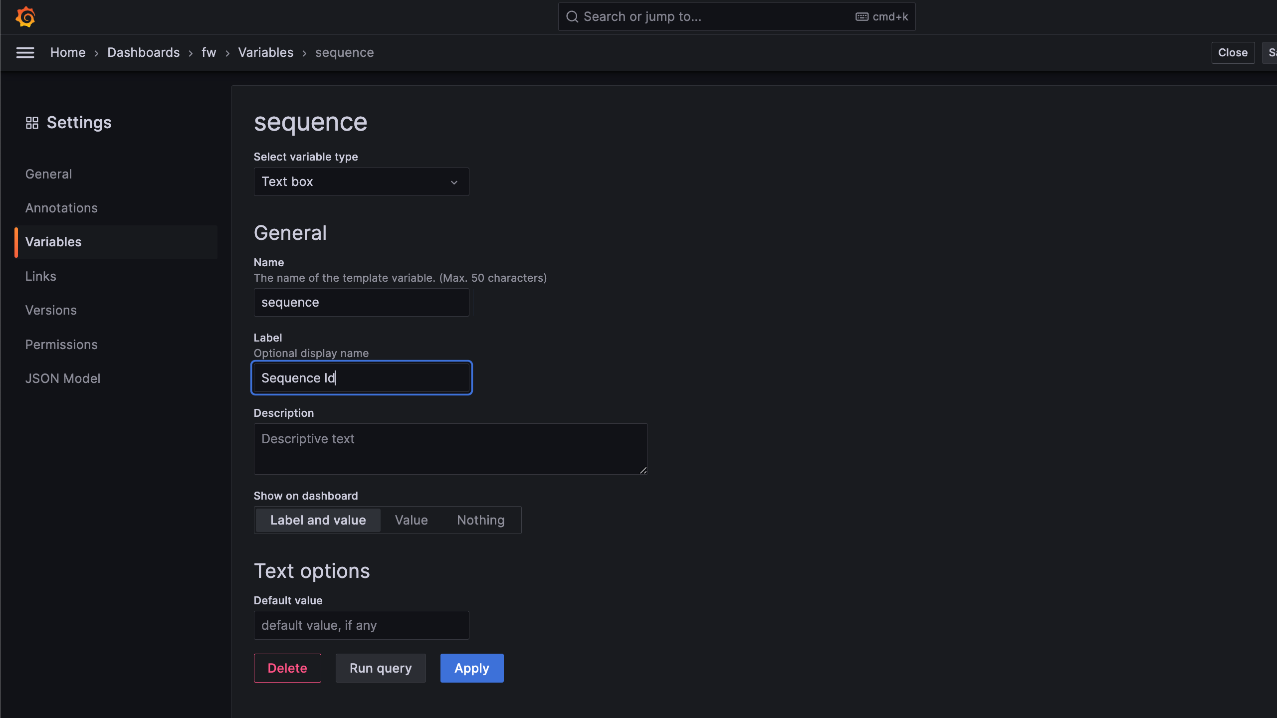 Create variable in dashboard