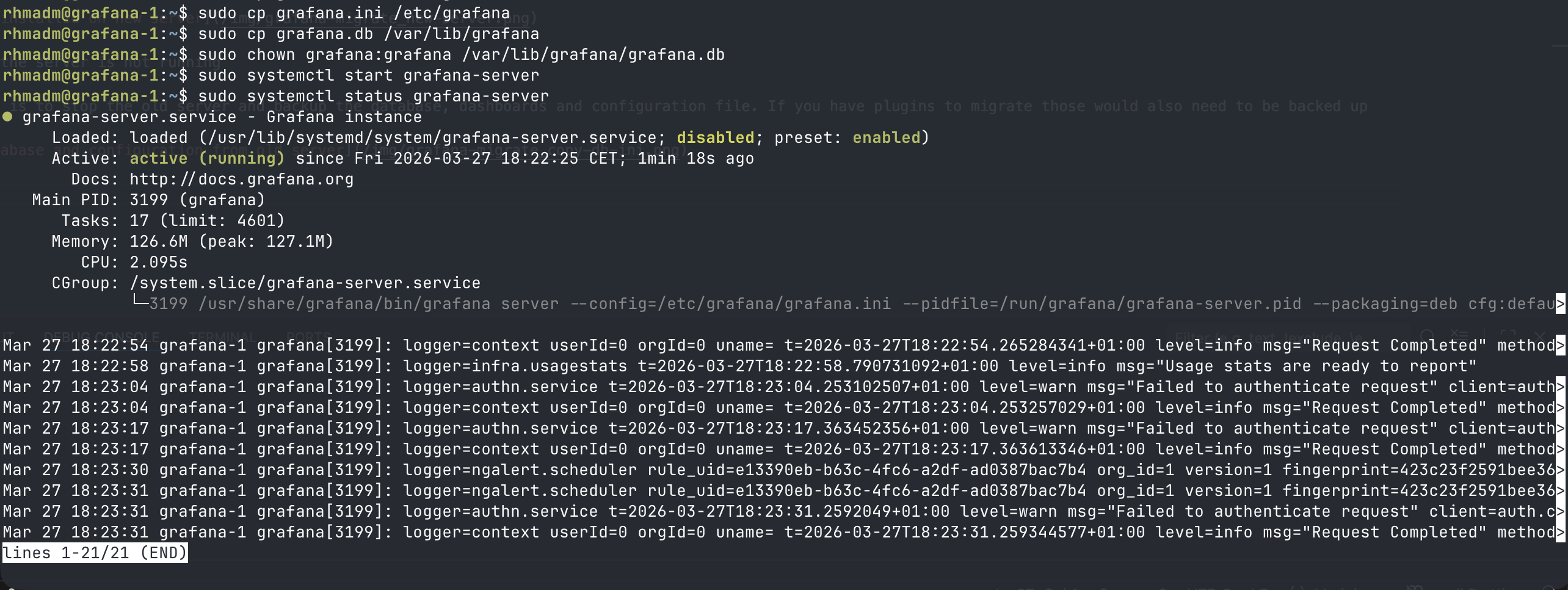 Restore config files and start the server