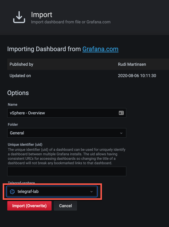 Import dashboard - Select correct datasource