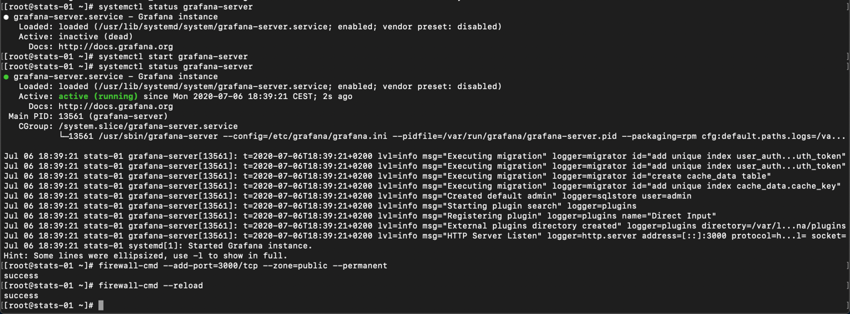 Grafana server status