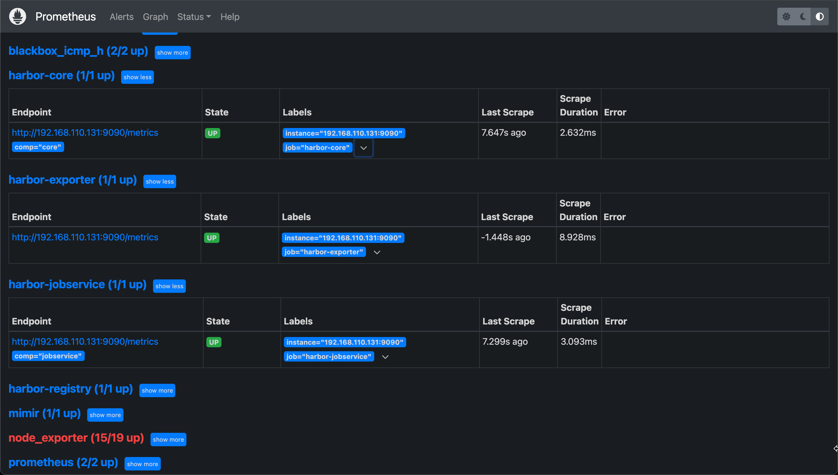 Harbor targets in Prometheus