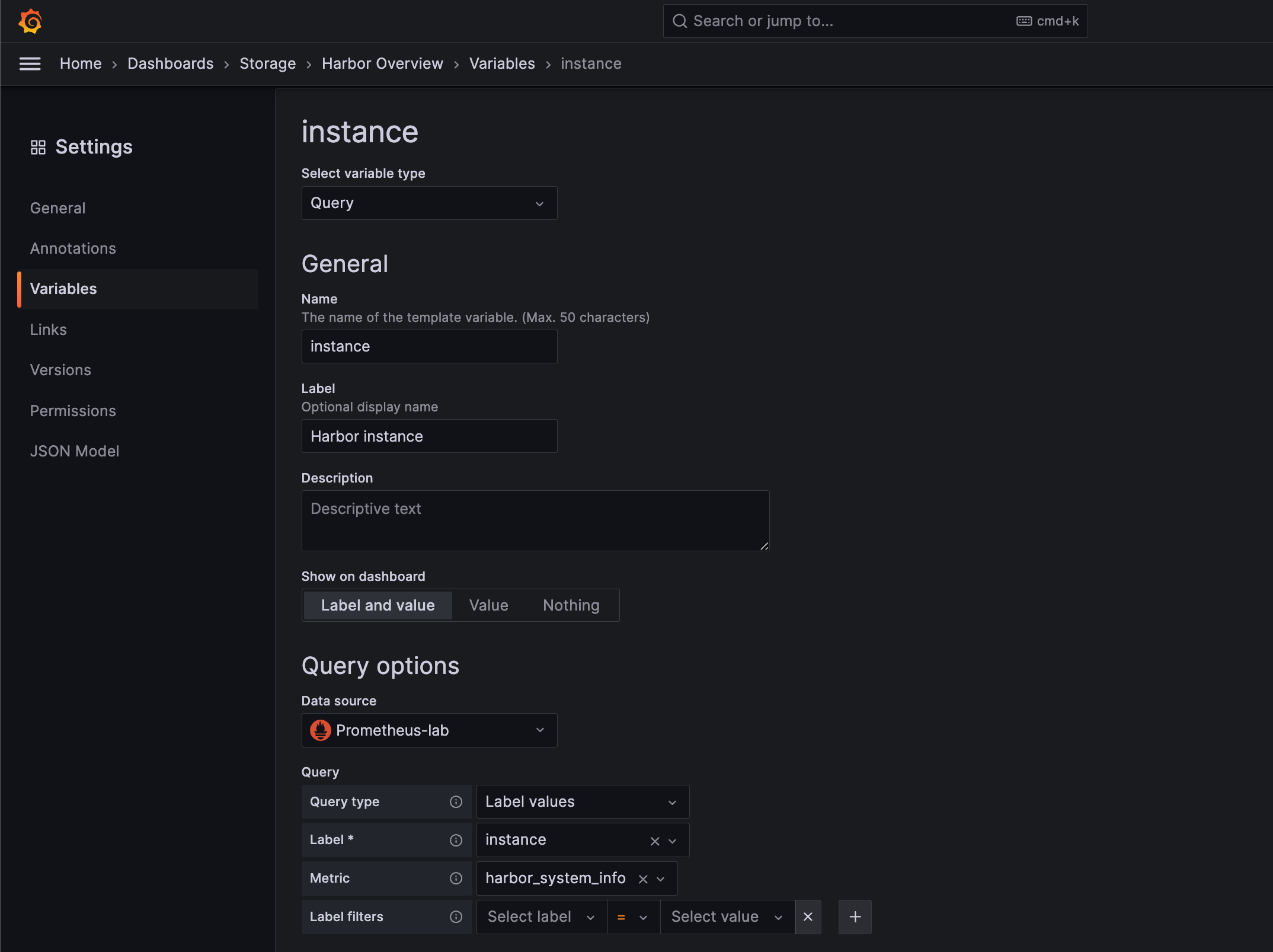 Dashboard variable for <em>instance</em>