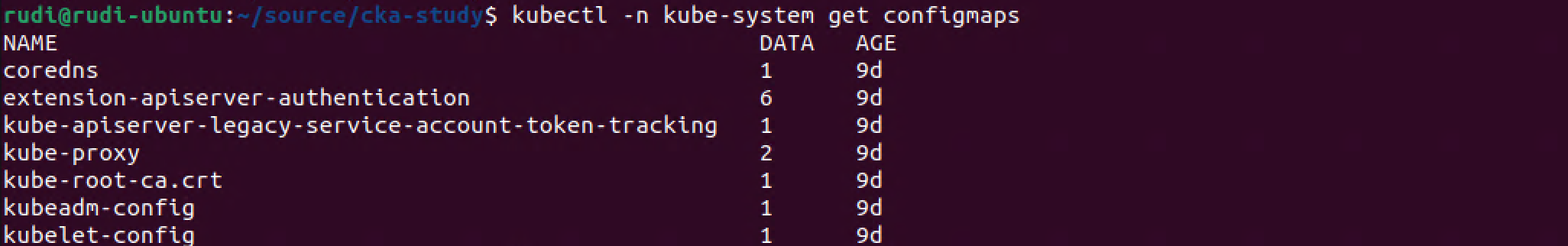 kube-system configmaps