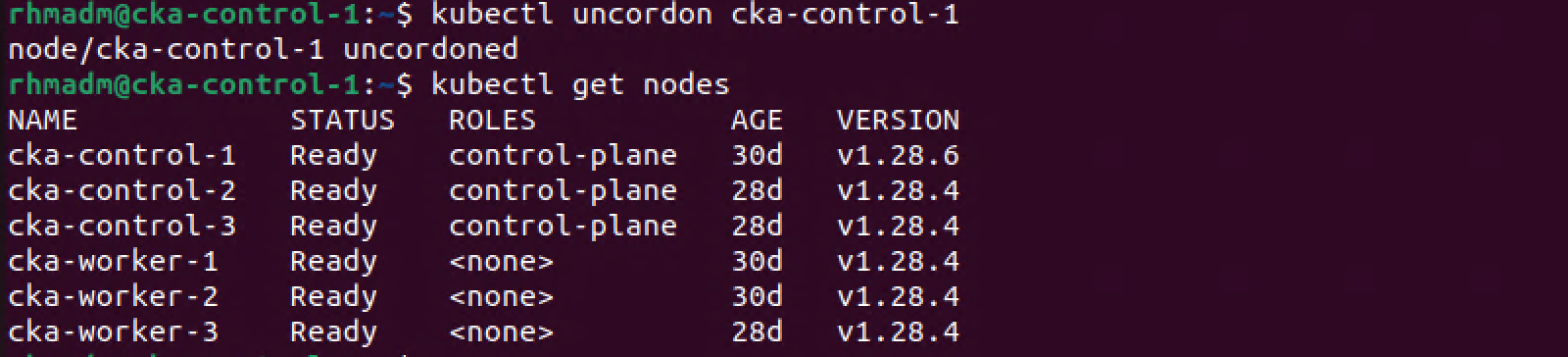 Uncordon control plane node