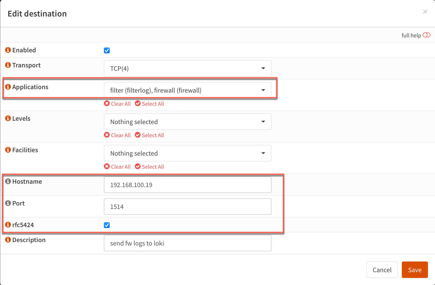 Remote logging settings