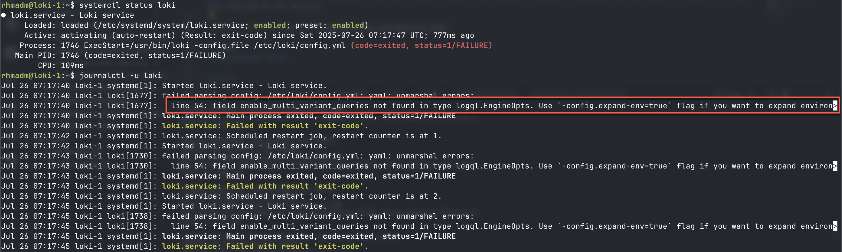 Config error on startup