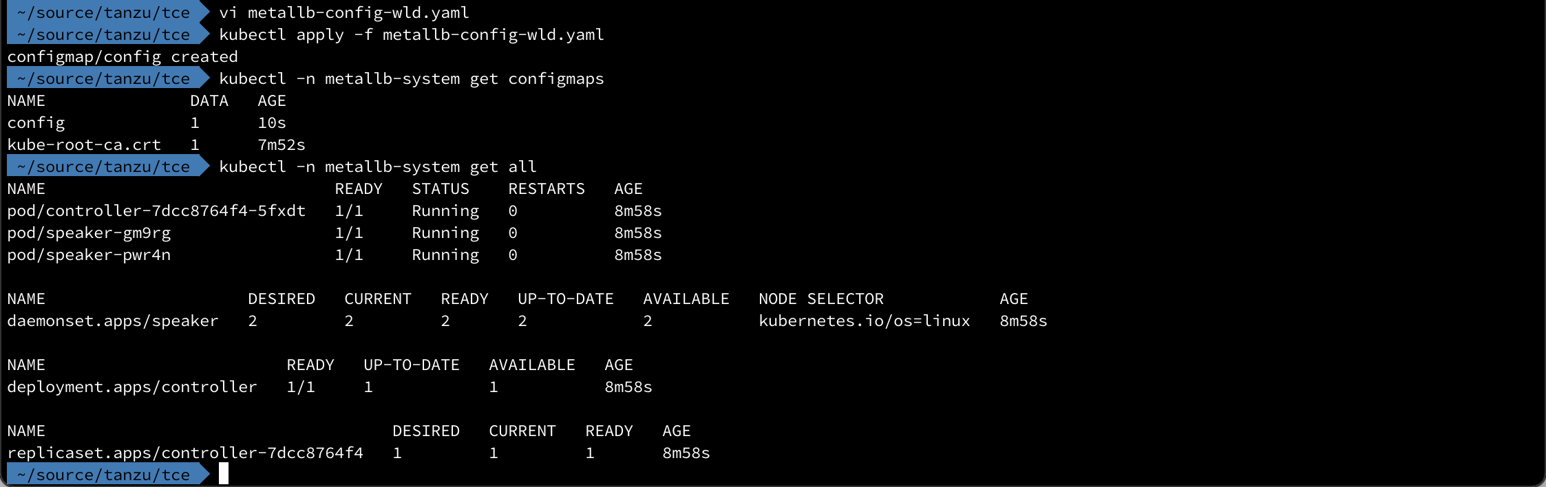 Create ConfigMap for MetalLB and verify resources