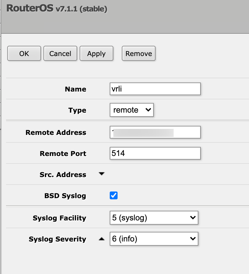 Set Mikrotik remote syslog server