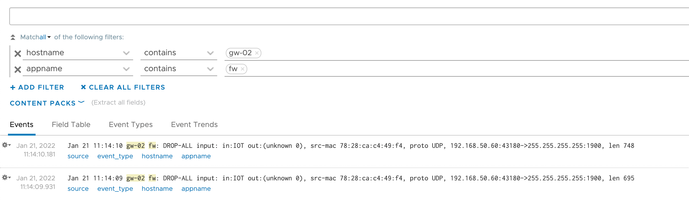 Filter events