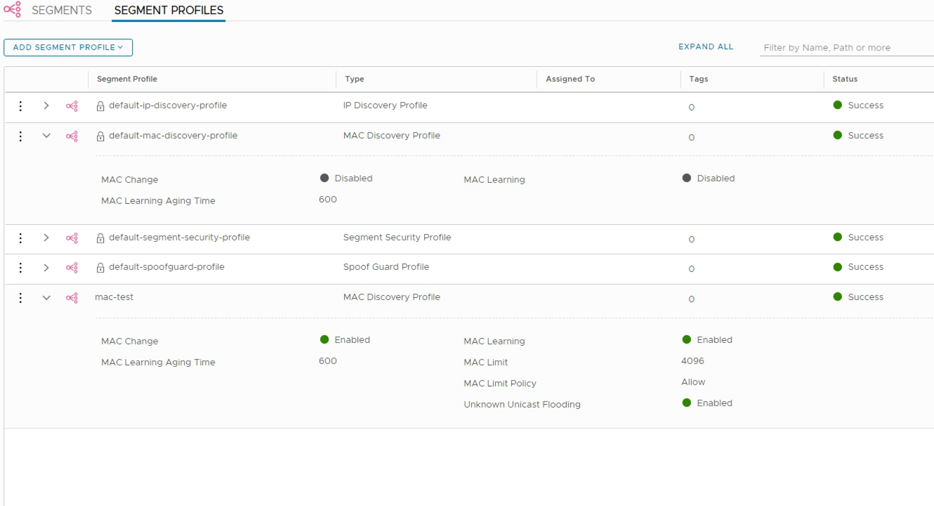 NSX-T segment profiles