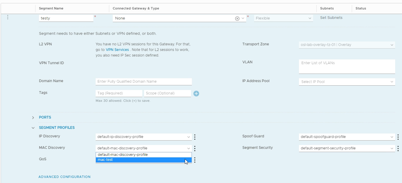 Set NSX-T segment profile