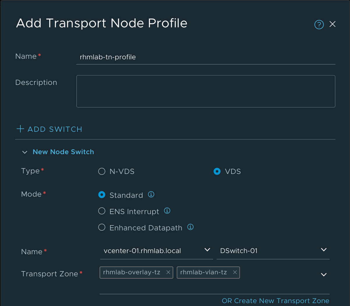 Creating Transport Node profile