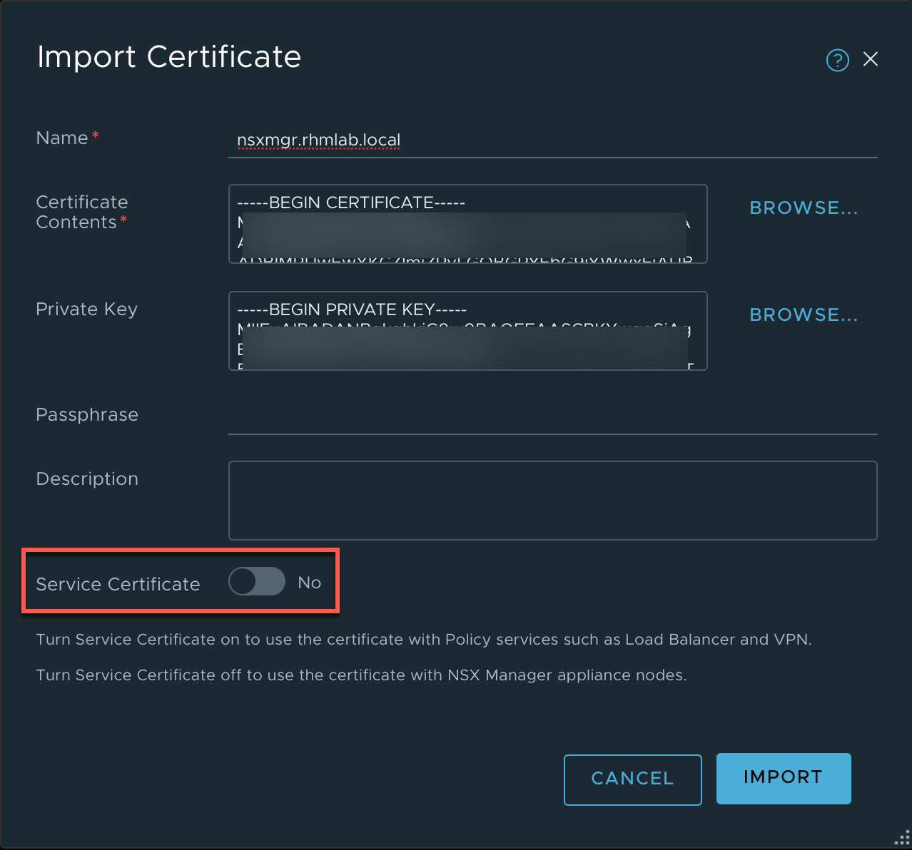 Import certificate