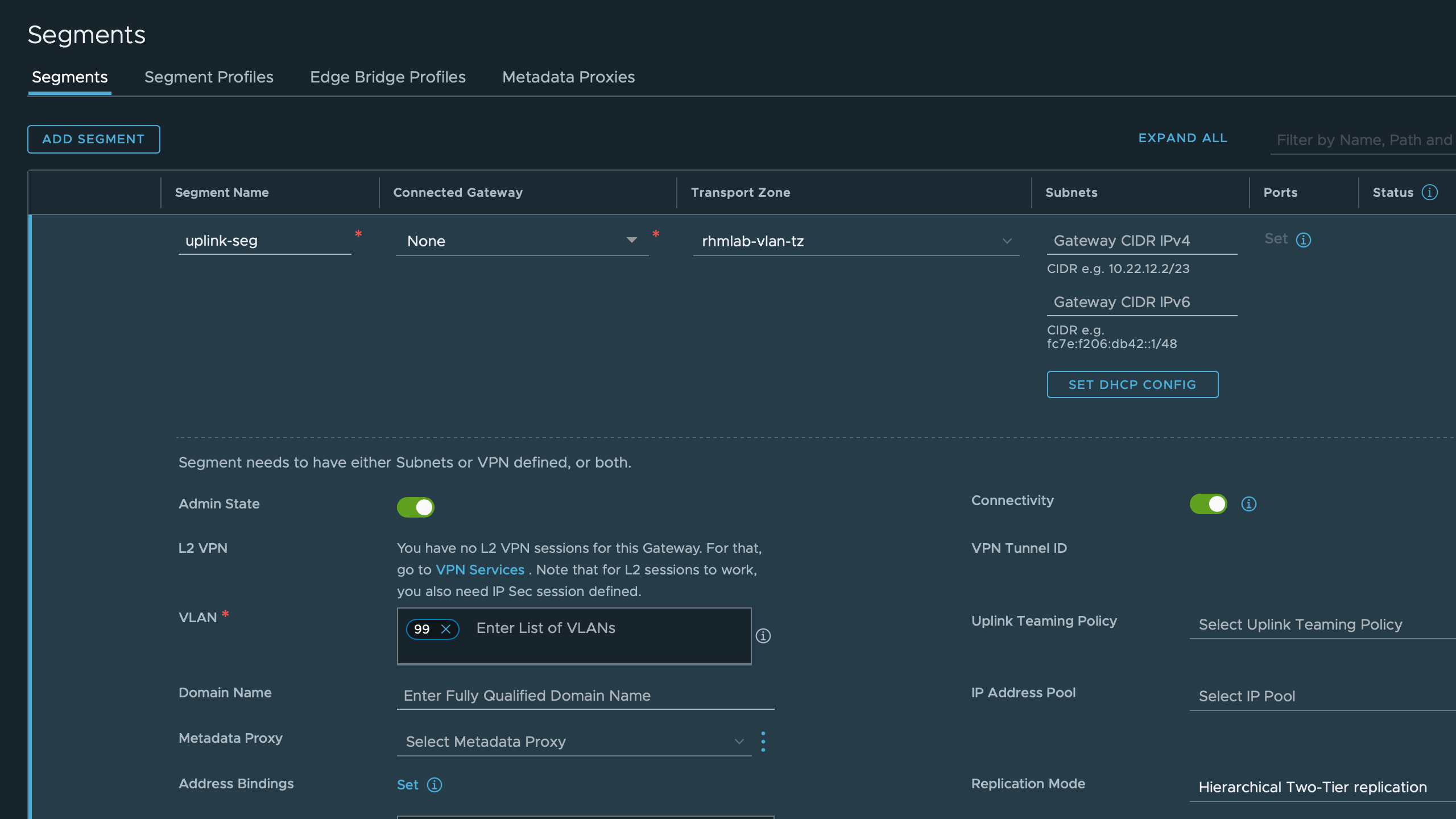 Create Uplink VLAN segment