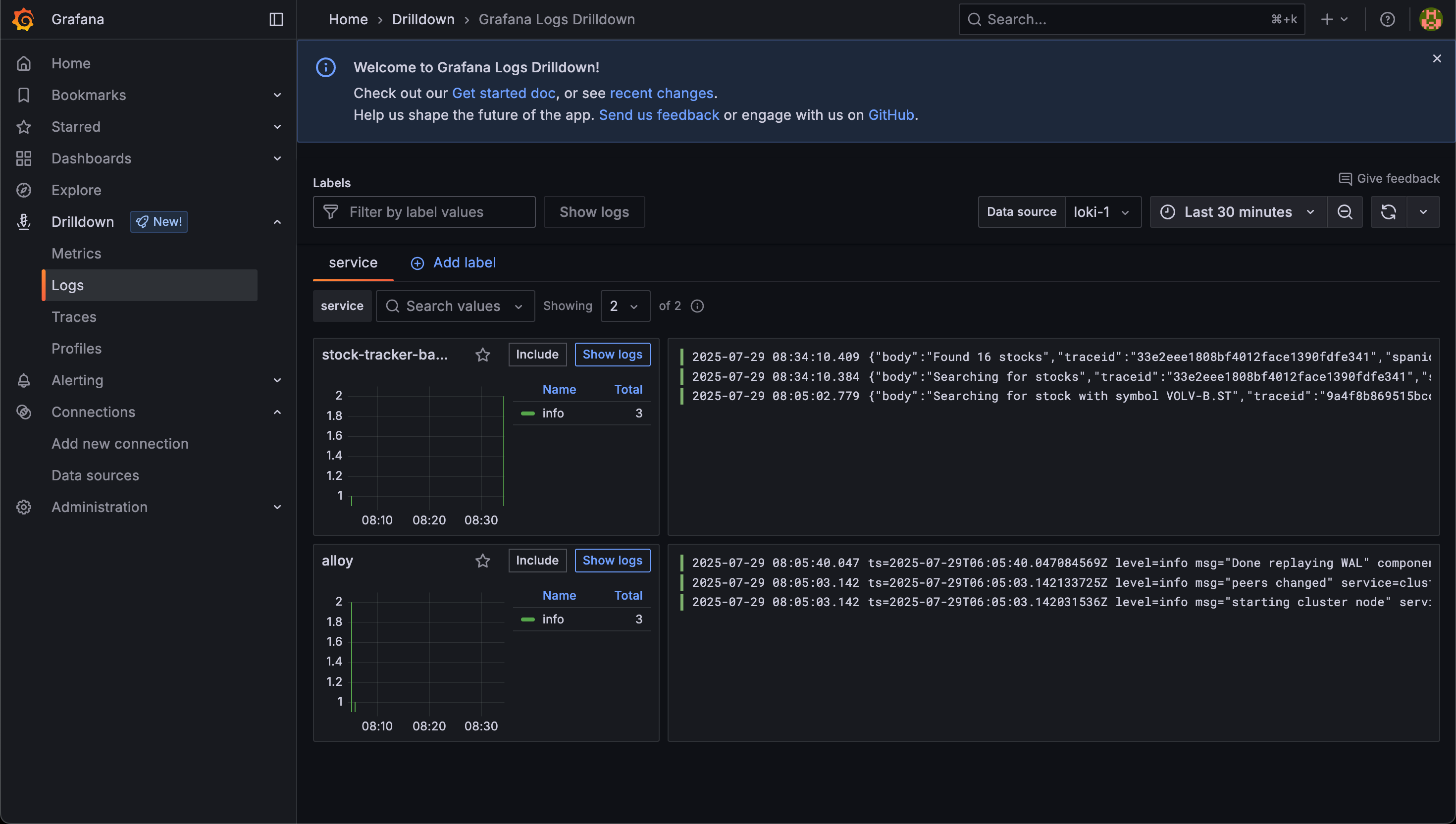 Application logs in Grafana