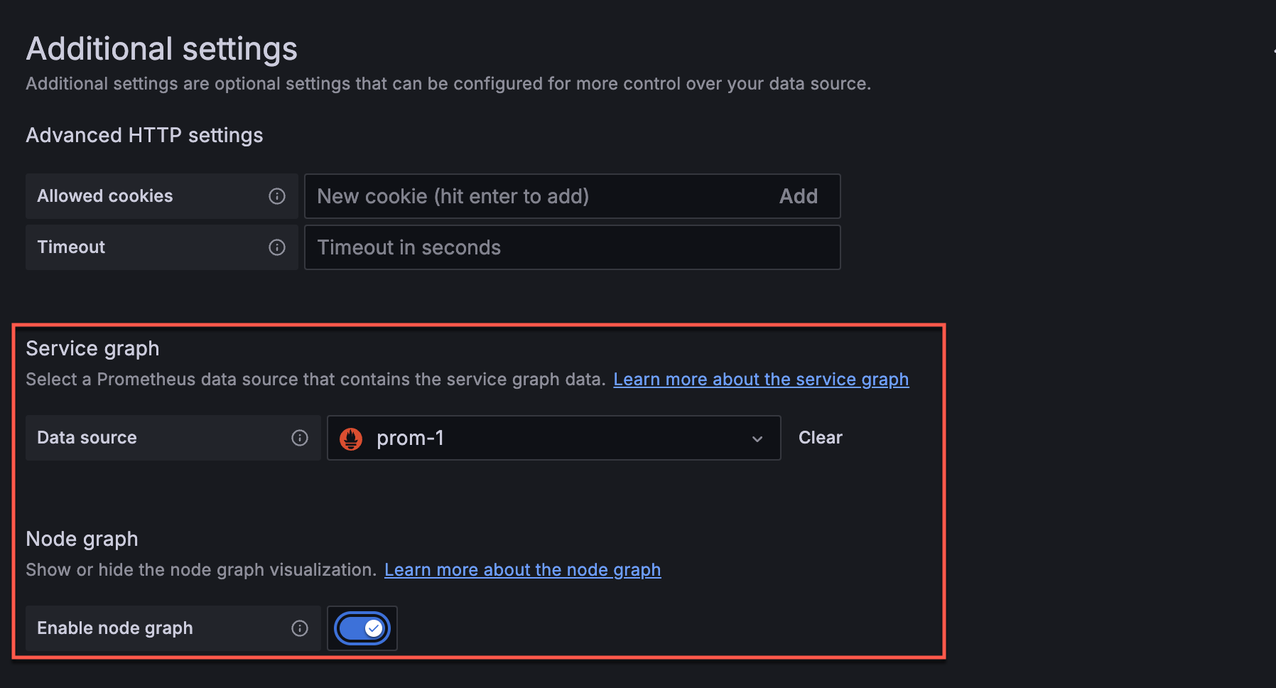 Enable service graph datasource in Tempo datasource