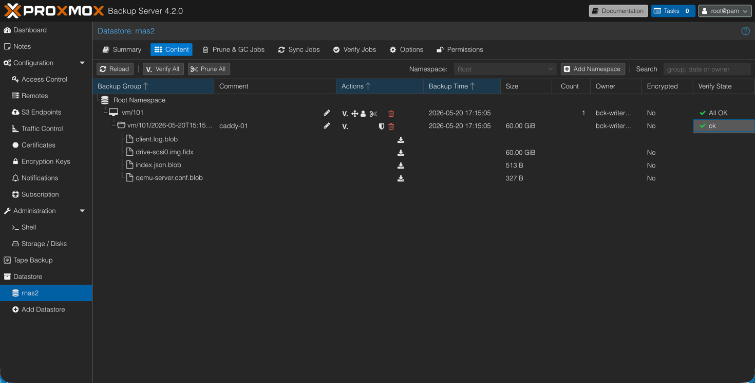 Backup visible in PBS