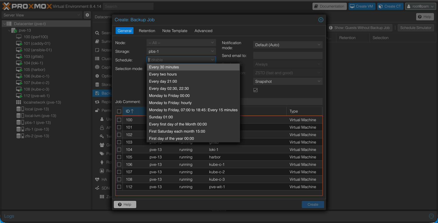 Schedule backup job