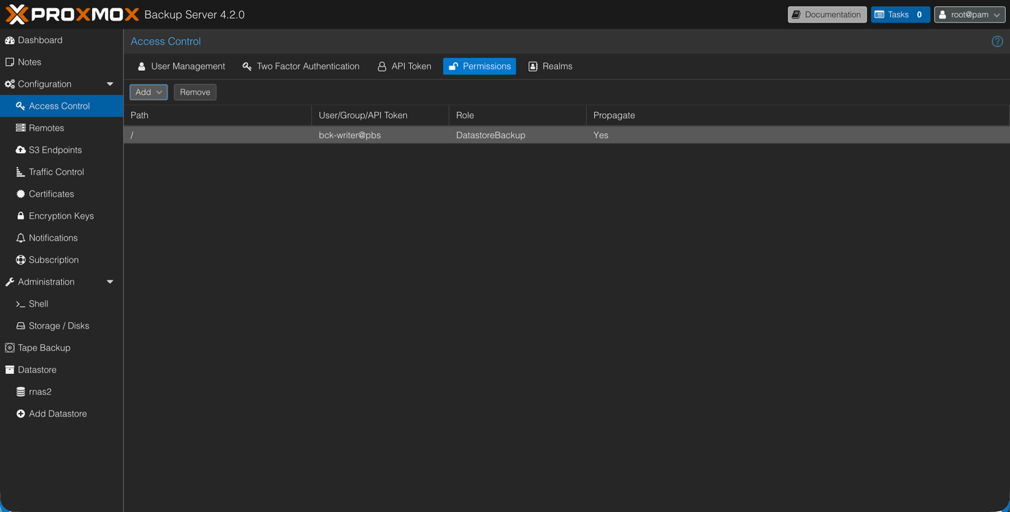 Backup user permissions