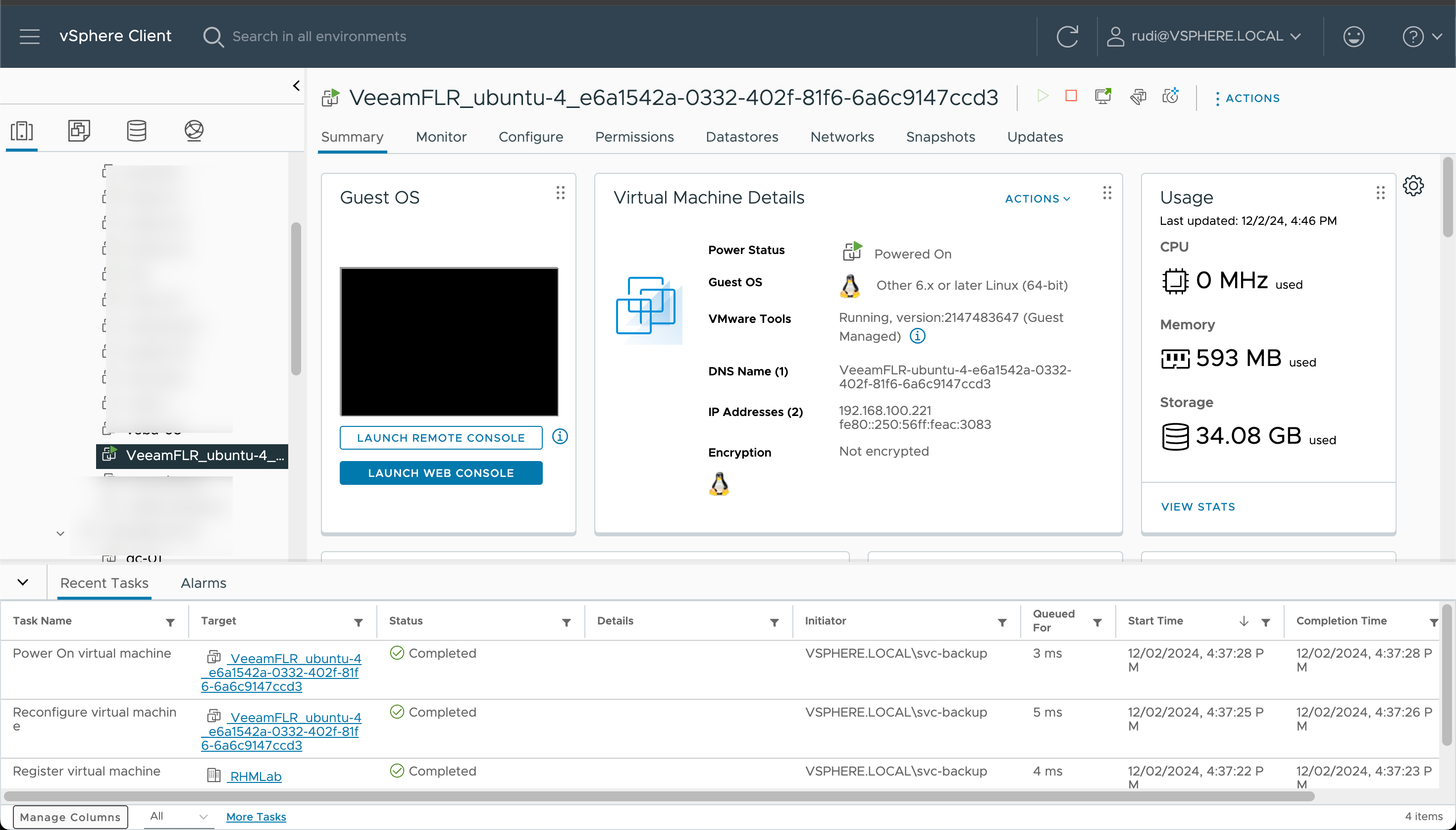 Veeam appliance in vSphere