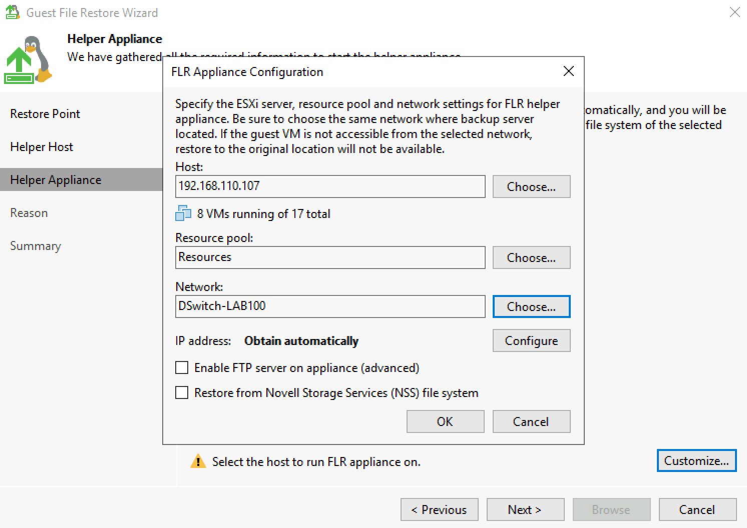 Helper appliance settings customized