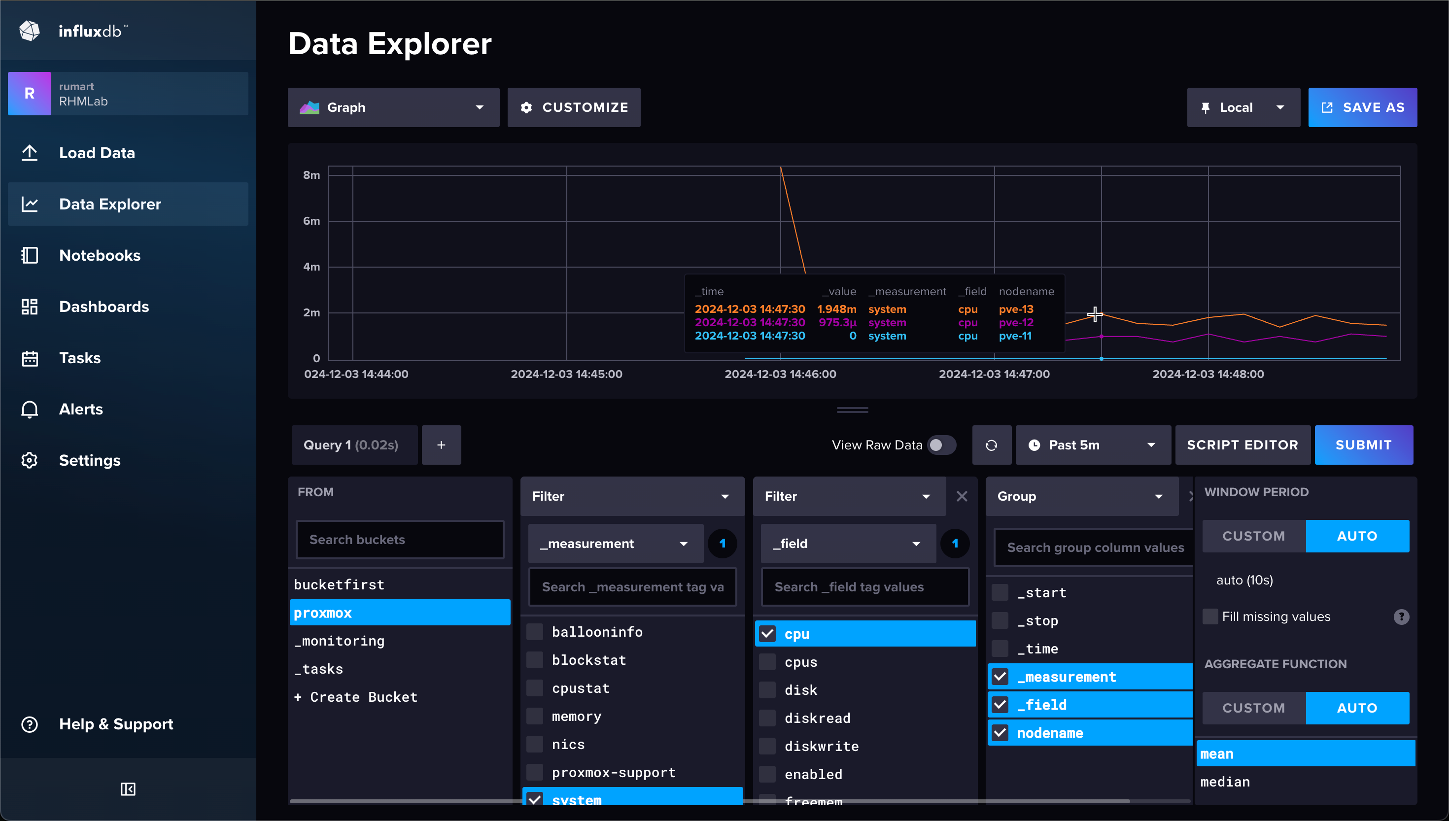 InfluxDB Data Explorer