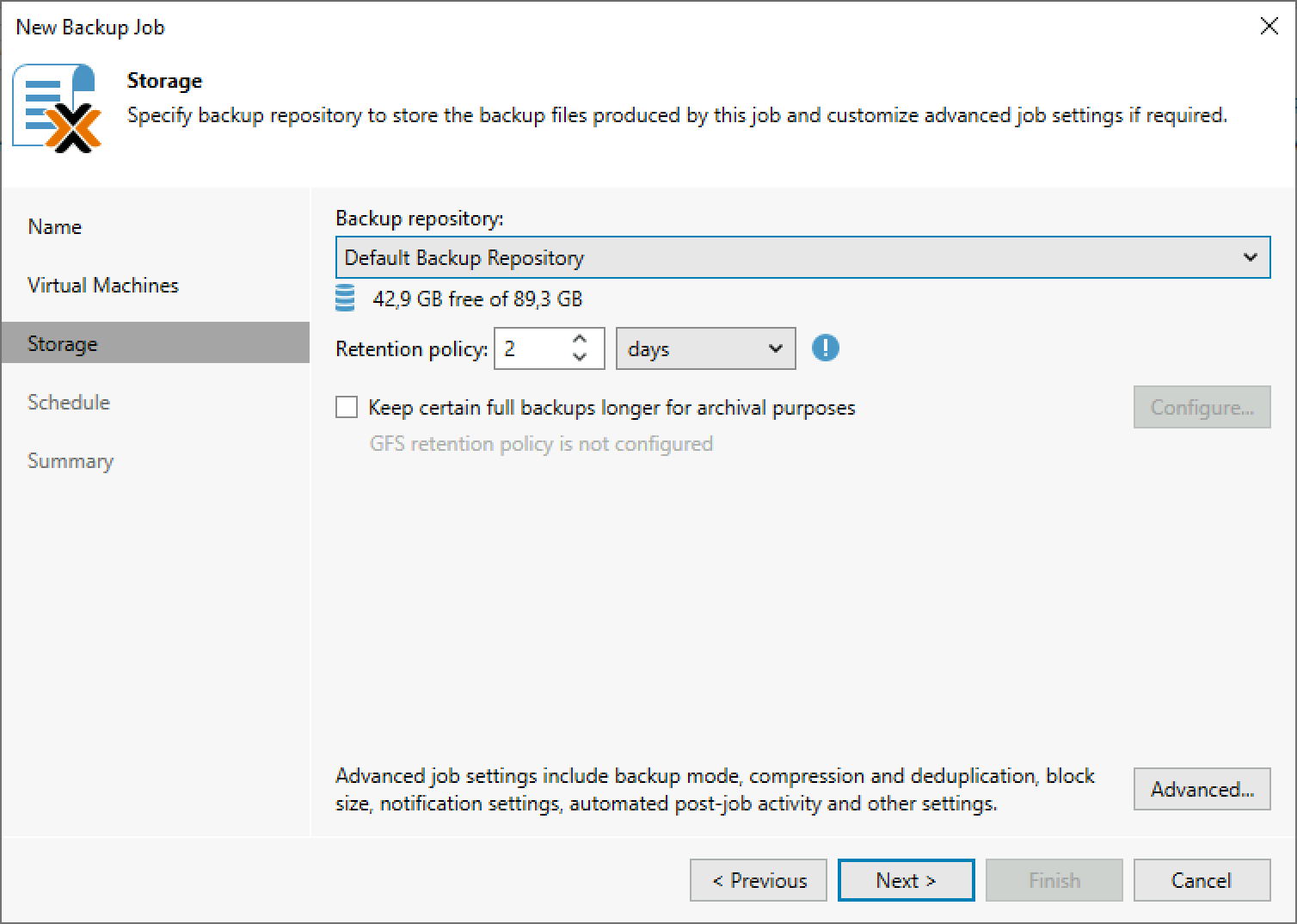 Choose backup repository