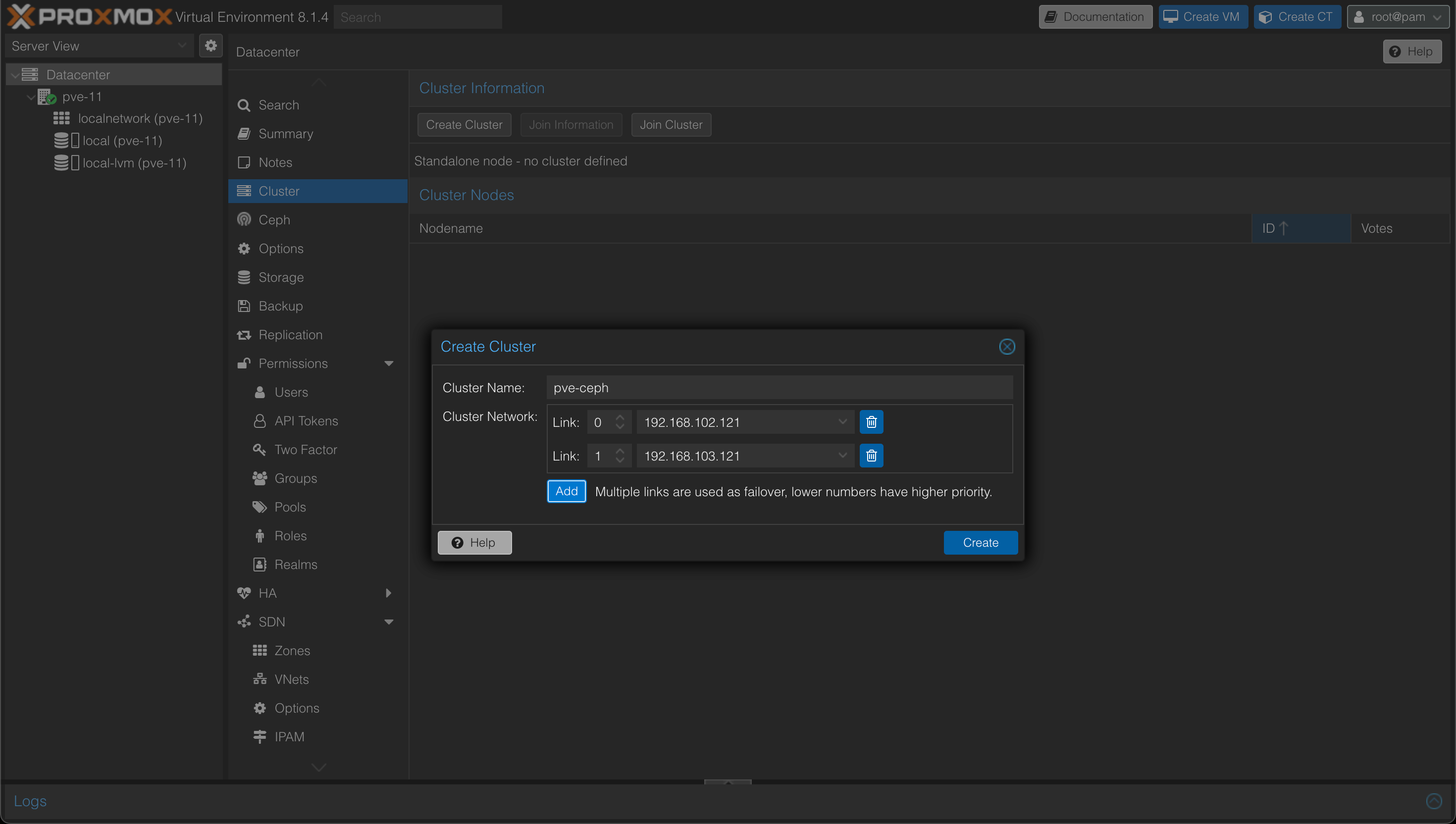 Create cluster and specify cluster network