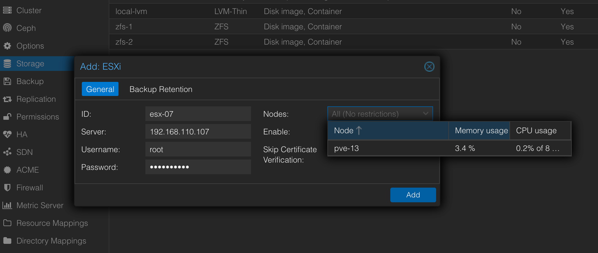 Add ESXi storage to cluster