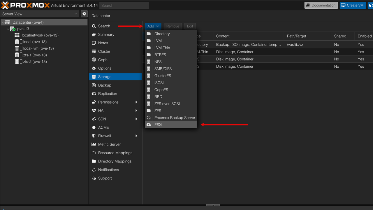 Add storage in PVE