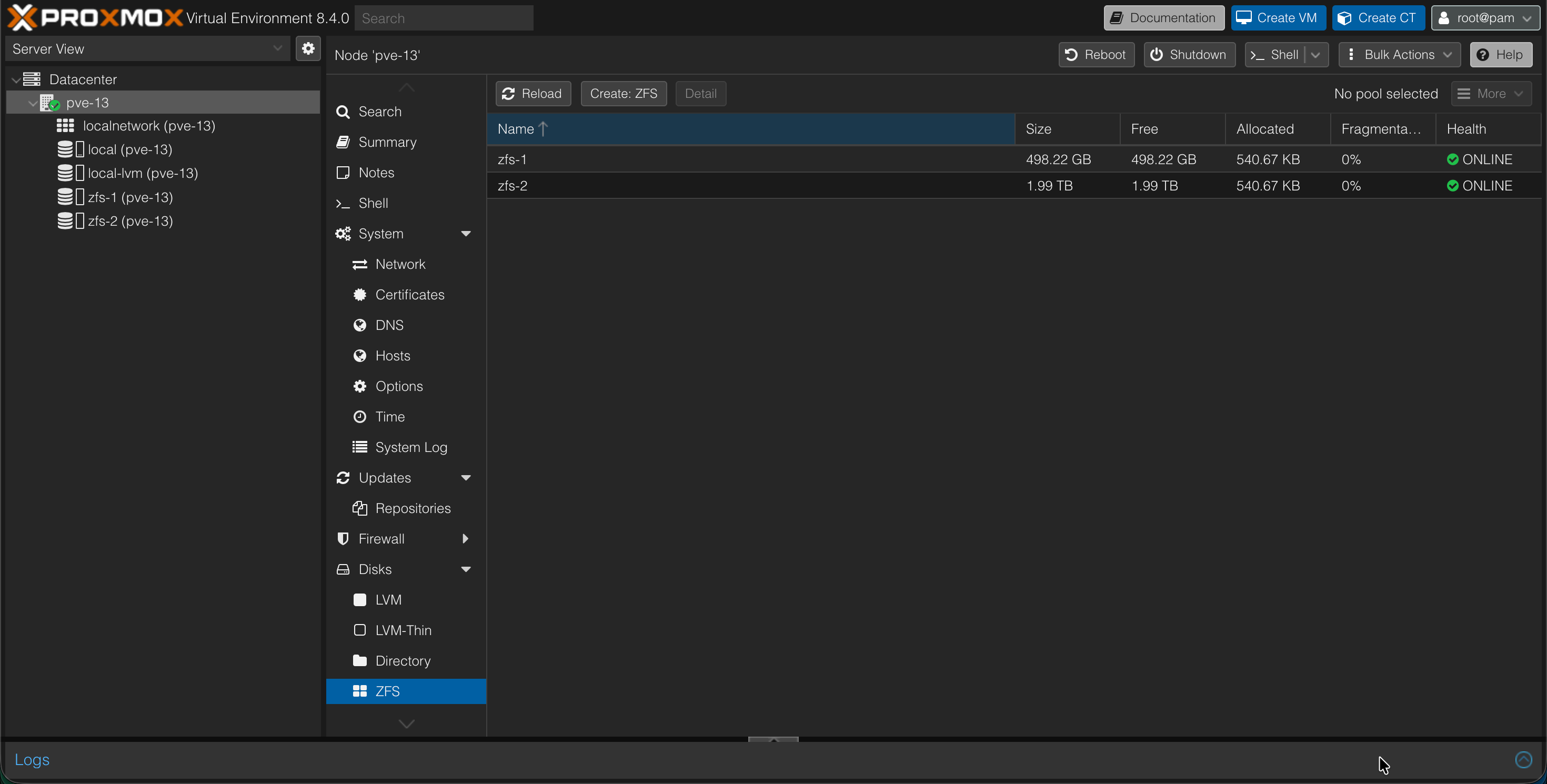 Proxmox VE ZFS pools