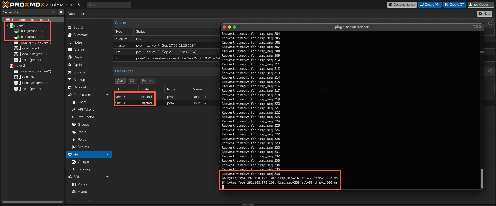 VMs failed over to second node