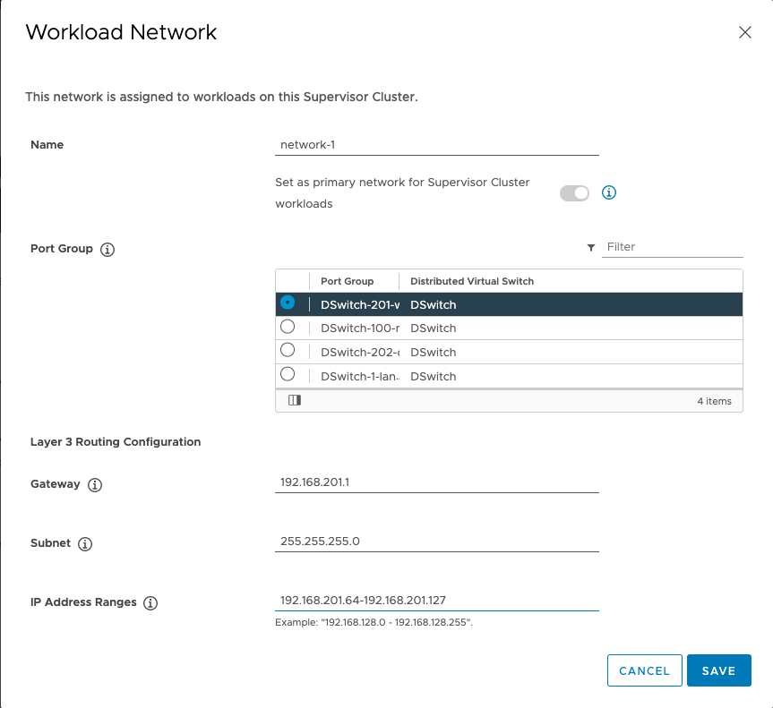 Workload Management wizard - Workload Network