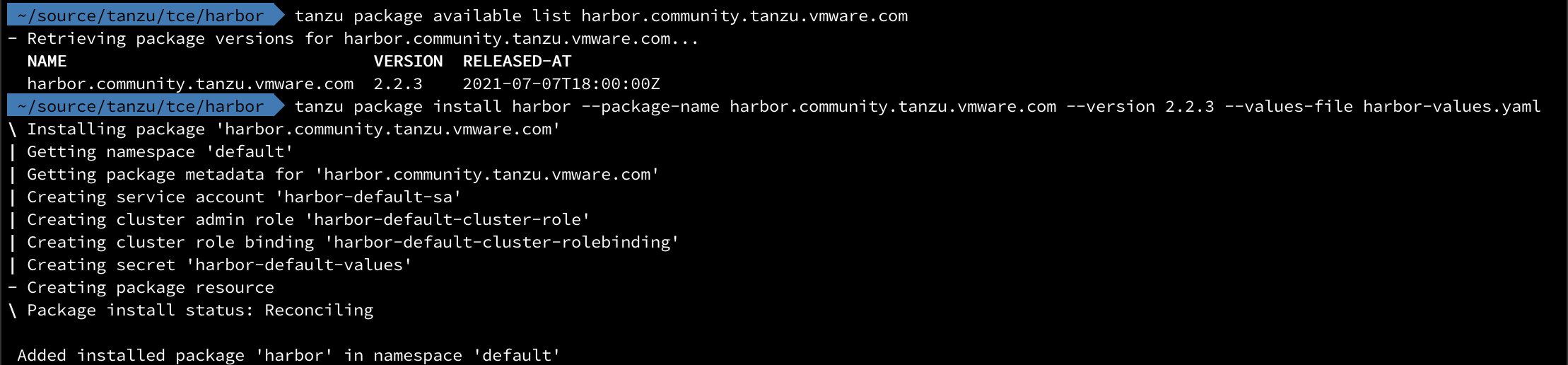 Deploy Harbor from Tanzu package