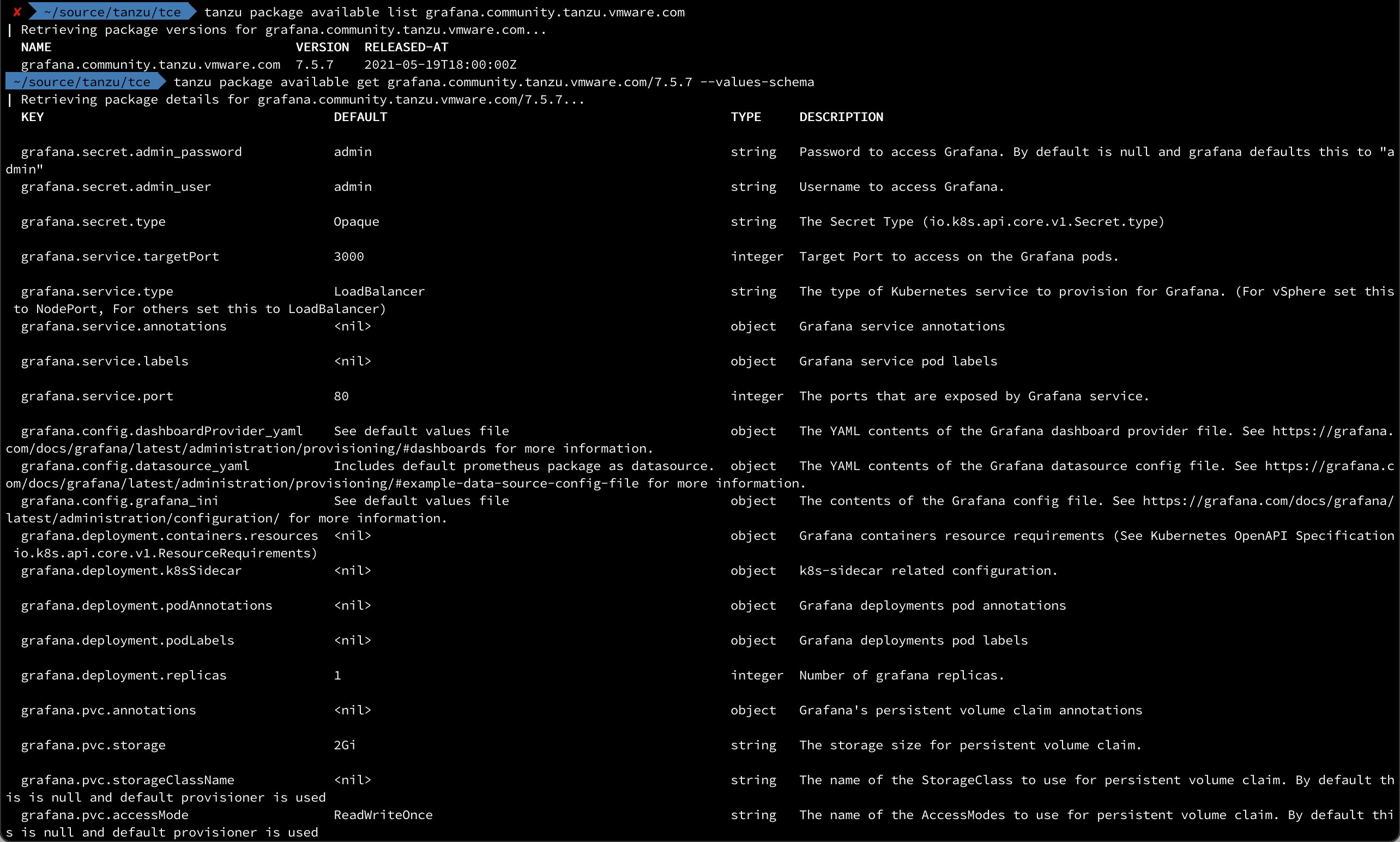 Grafana version and configurables