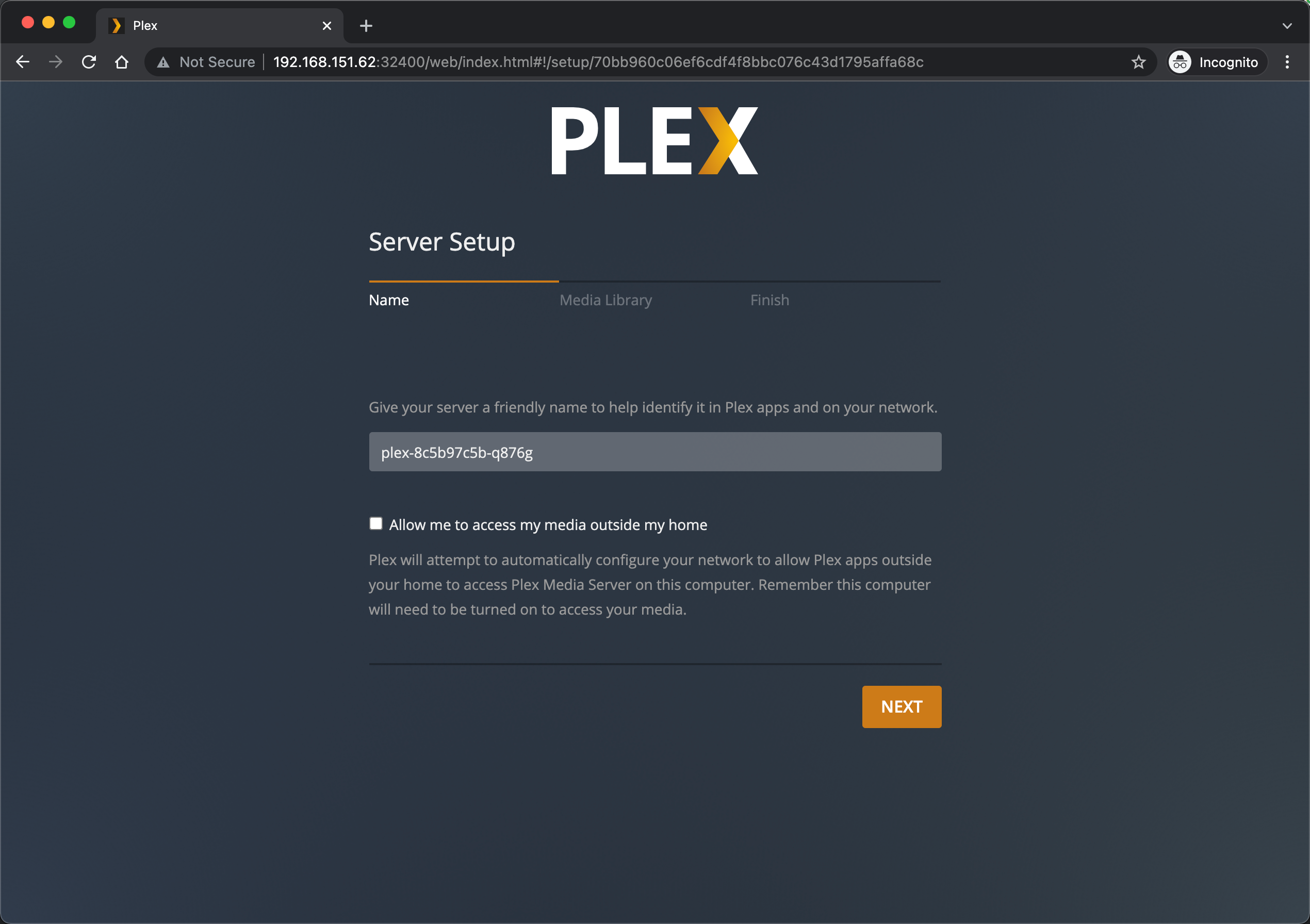 Initial Plex configuration