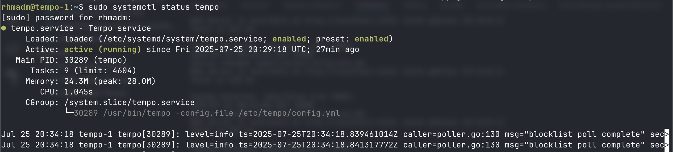 Tempo service started