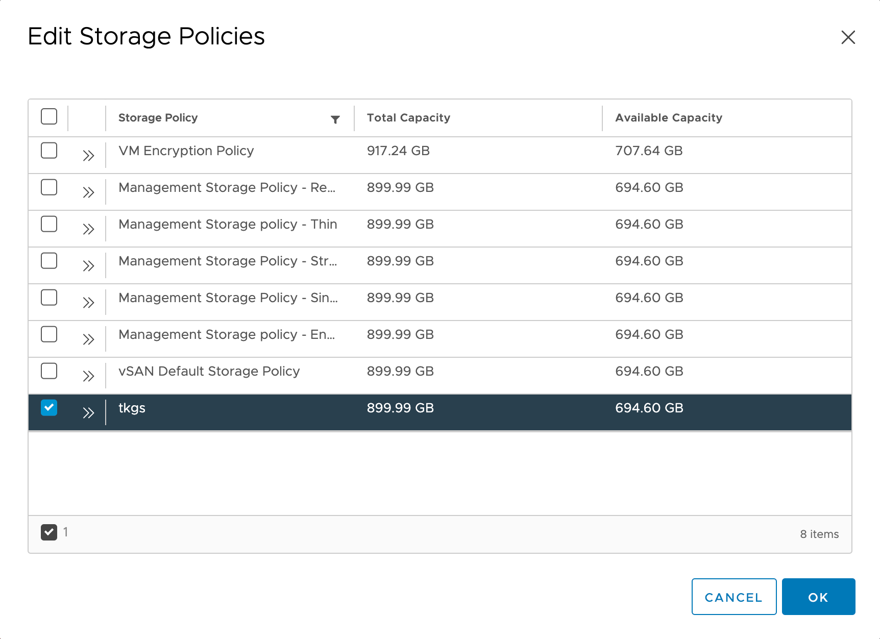 Add Storage policy